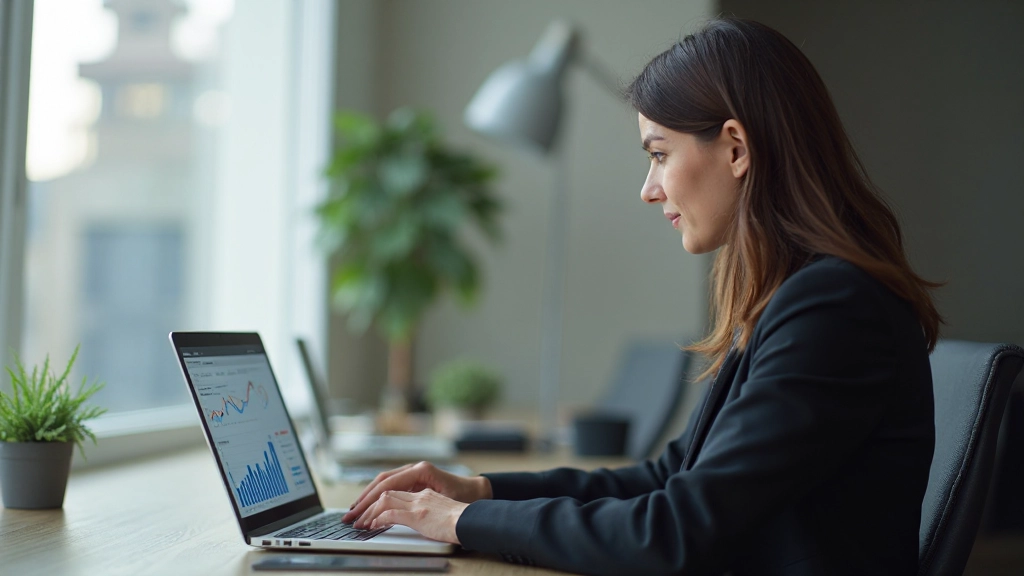 Портативный компьютер с графиками инвестиционного портфеля и анализом данных